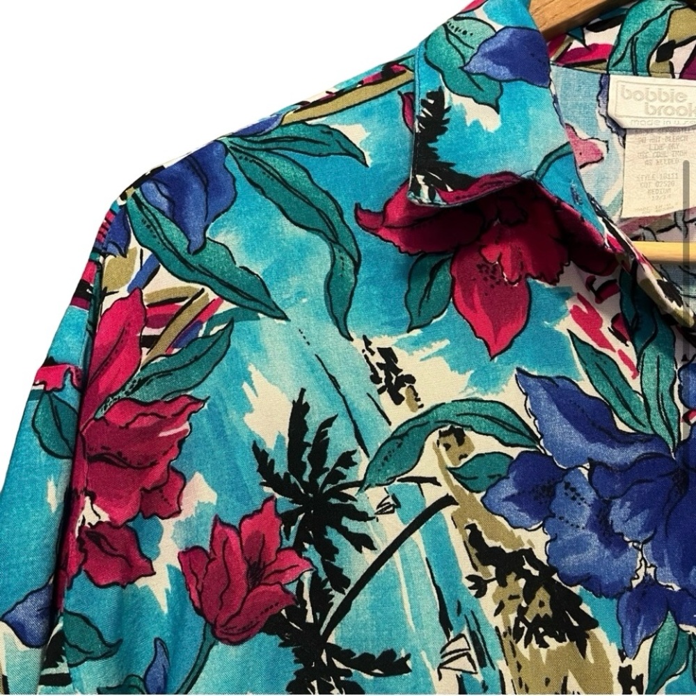 Vintage Hawaiian shirt blue pink floral M - Picture 3 of 10